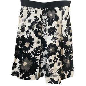 Mantu Italy Textured Skirt Pleats B/W Floral Cotton/Linen Pockets IT 40/US S 4/6